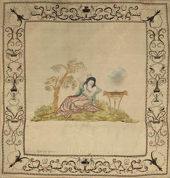 Silk embroidery, 1790s.