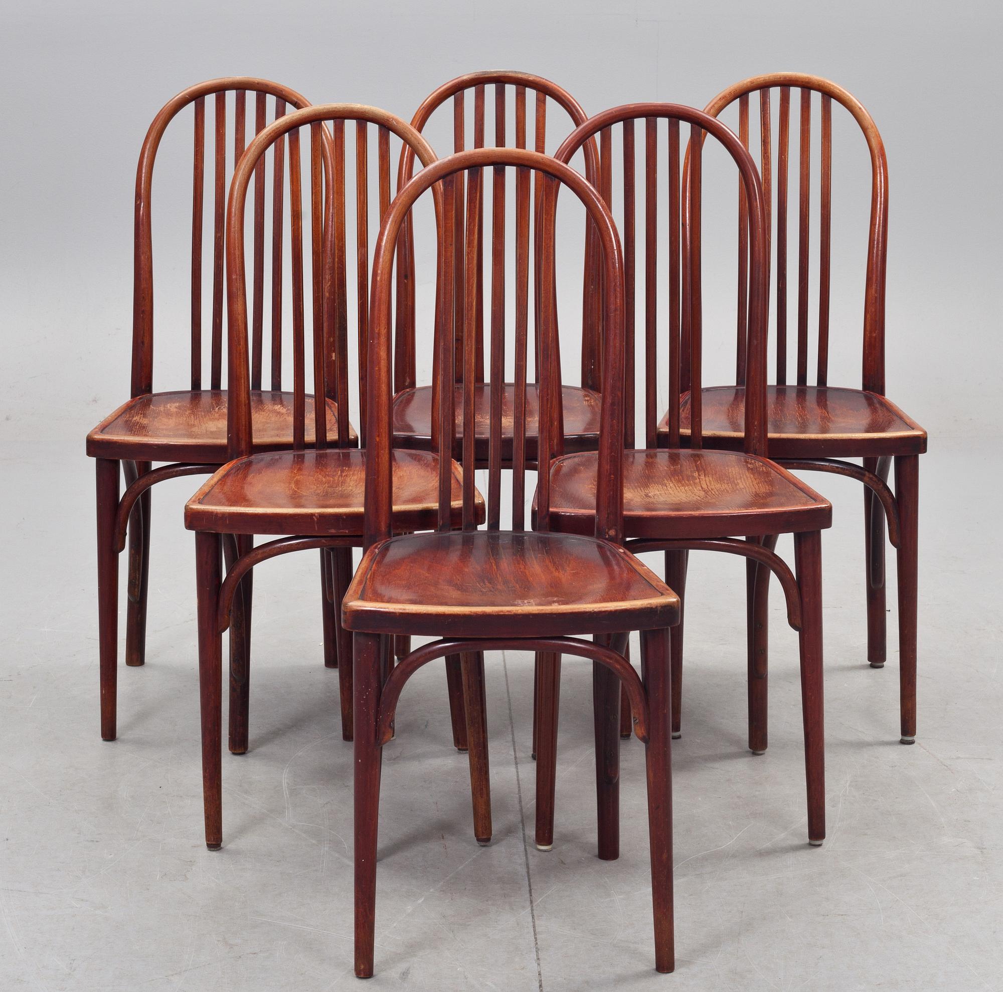 STOLAR, 6 st, Thonet, flertalet etikettmärkta, 1920-30-tal.