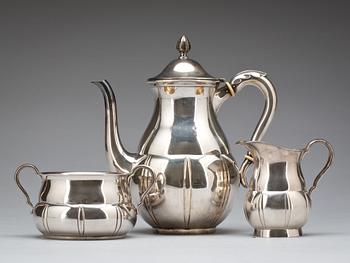 KAFFESERVIS, 3 delar, silver, GAB, Stockholm, 1933/34, vikt ca 830g.