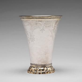 208. A Swedish 18th century parcel-gilt silver beaker, mark of Jacob Lampa, Stockholm 1775.