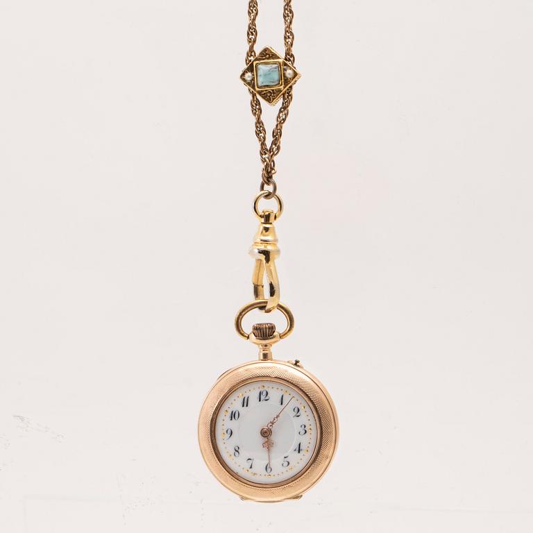 Pocket watch with chain, 28 mm.