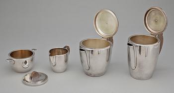 TÉ OCH KAFFESERVIS, 4 delar, nysilver, art deco, Stjernkvist metallfabrik, Mariefred, 1930-tal.