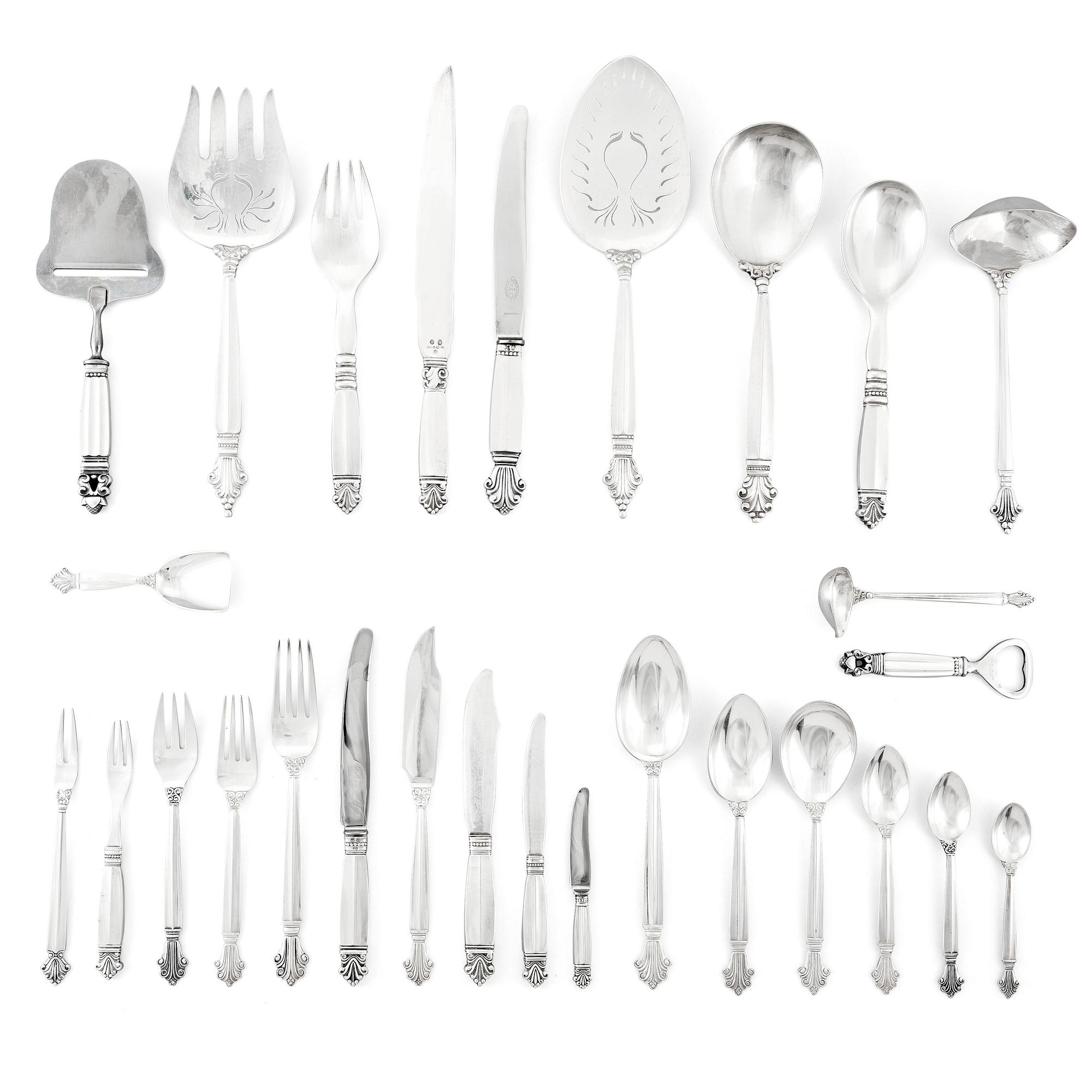 Johan Rohde, a set of 179 pcs of Acanthus 830/1000 silver and stainless steel flatware, Copenhagen ca 1928.