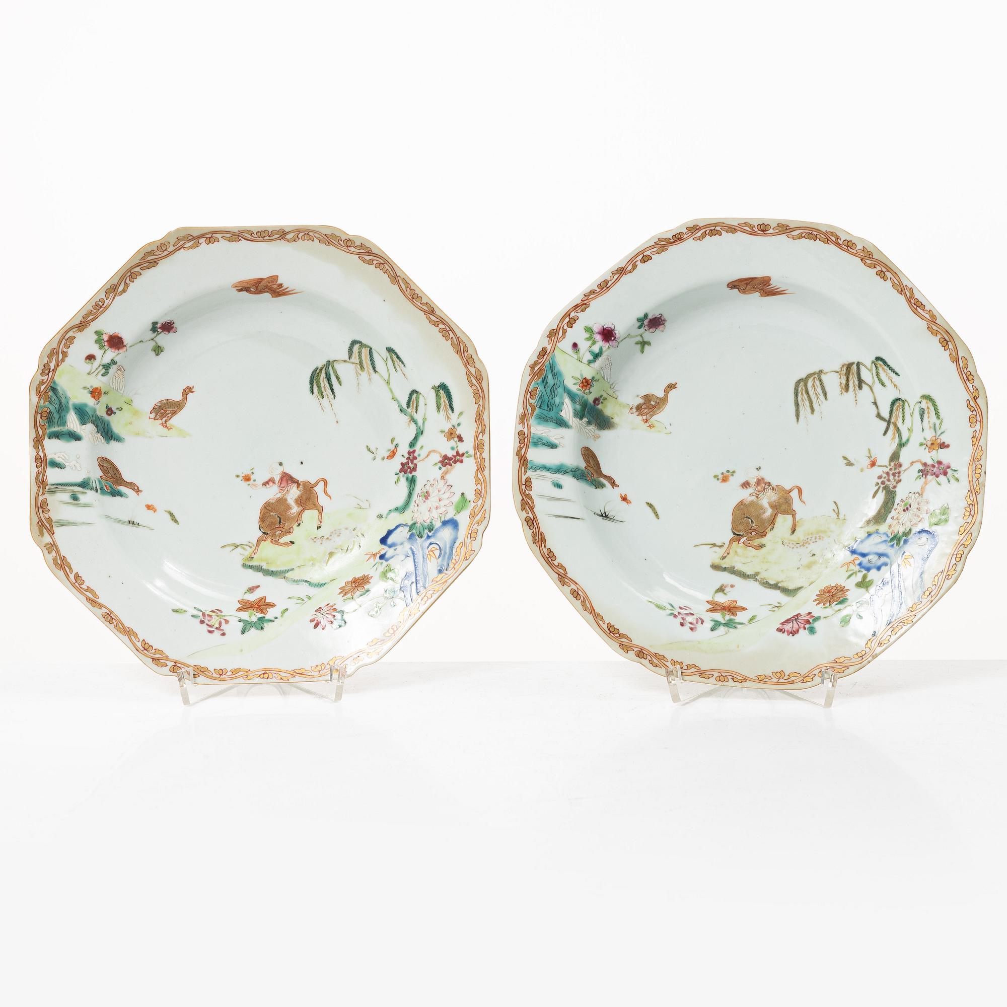 Twelve Famille Rose export porcelain plates, China, yongzheng (1722-35) & Qianlong (1736-95).