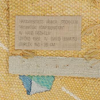 Hans Fredholm, TAPESTRY. "Prismatisk Konfiguration". Tapestry weave. 137,5 x 94 cm. Signed HAV EU Hans Fredholm.