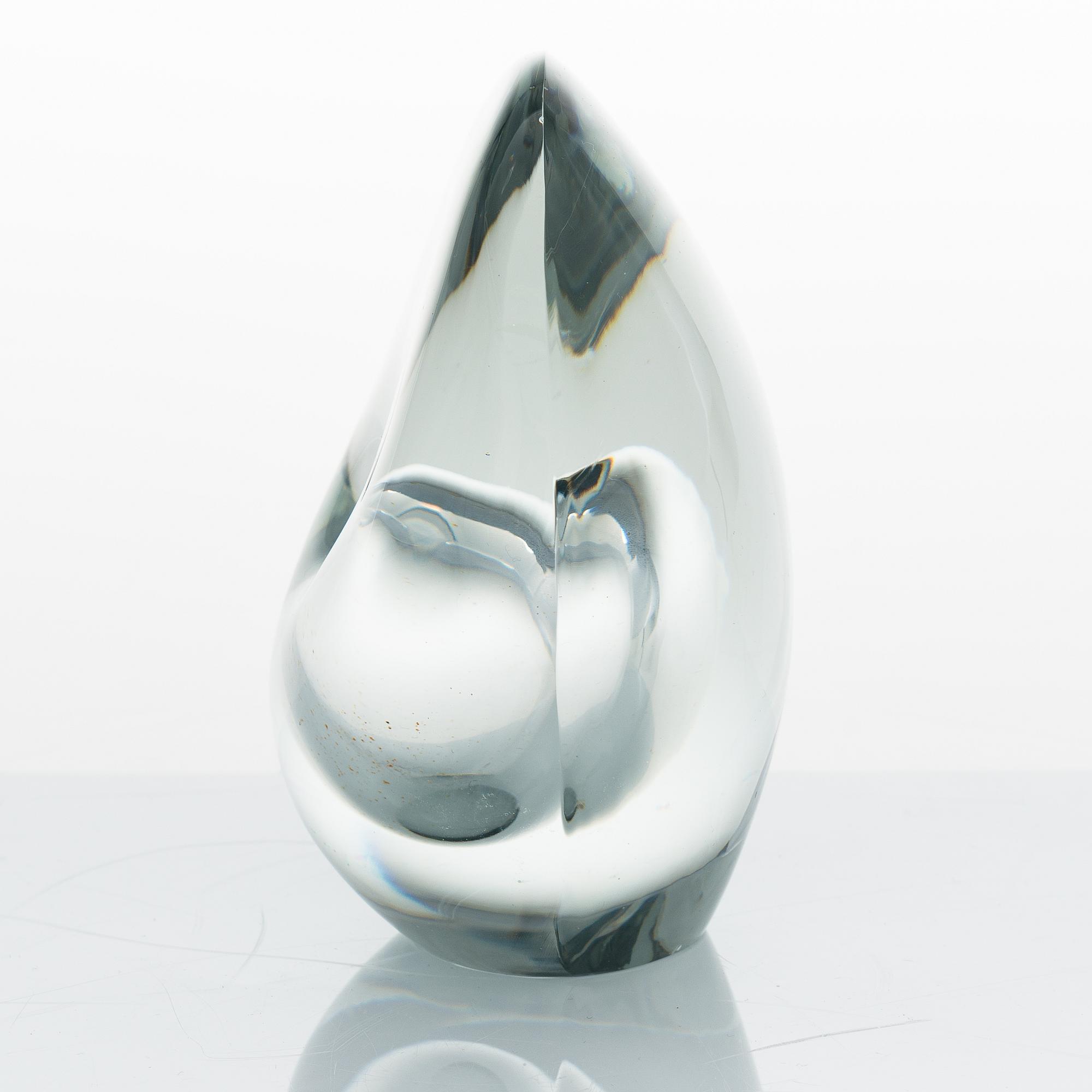 Timo Sarpaneva, Glasskulptur, "Sittande fågel", signerad Timo Sarpaneva Iittala -54.