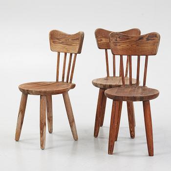 Torsten Claesson, a set of three pine chairs, Steneby Hemslöjd, 1940's.