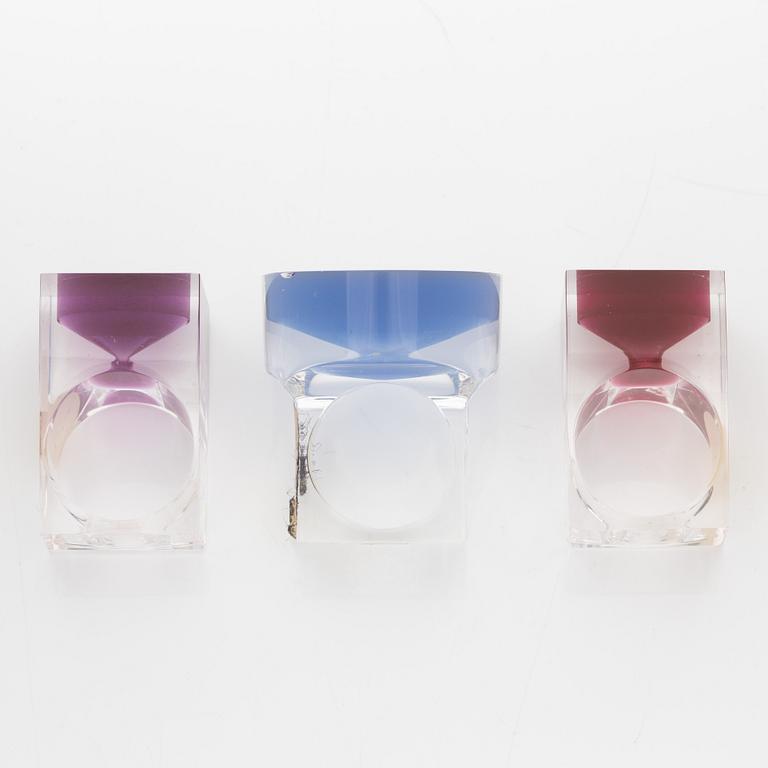 Siv Lagerström, three acrylic plastic rings, 1970s.