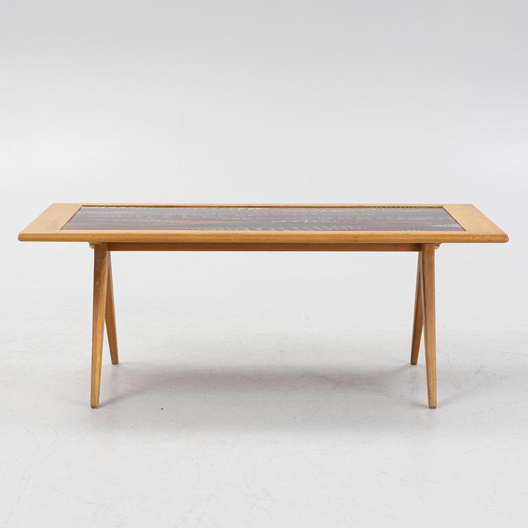 Stig Lindberg & David Rosén, an oak and enamel coffee table from Nordiska Kompaniet and Gustavsberg, 1950's.