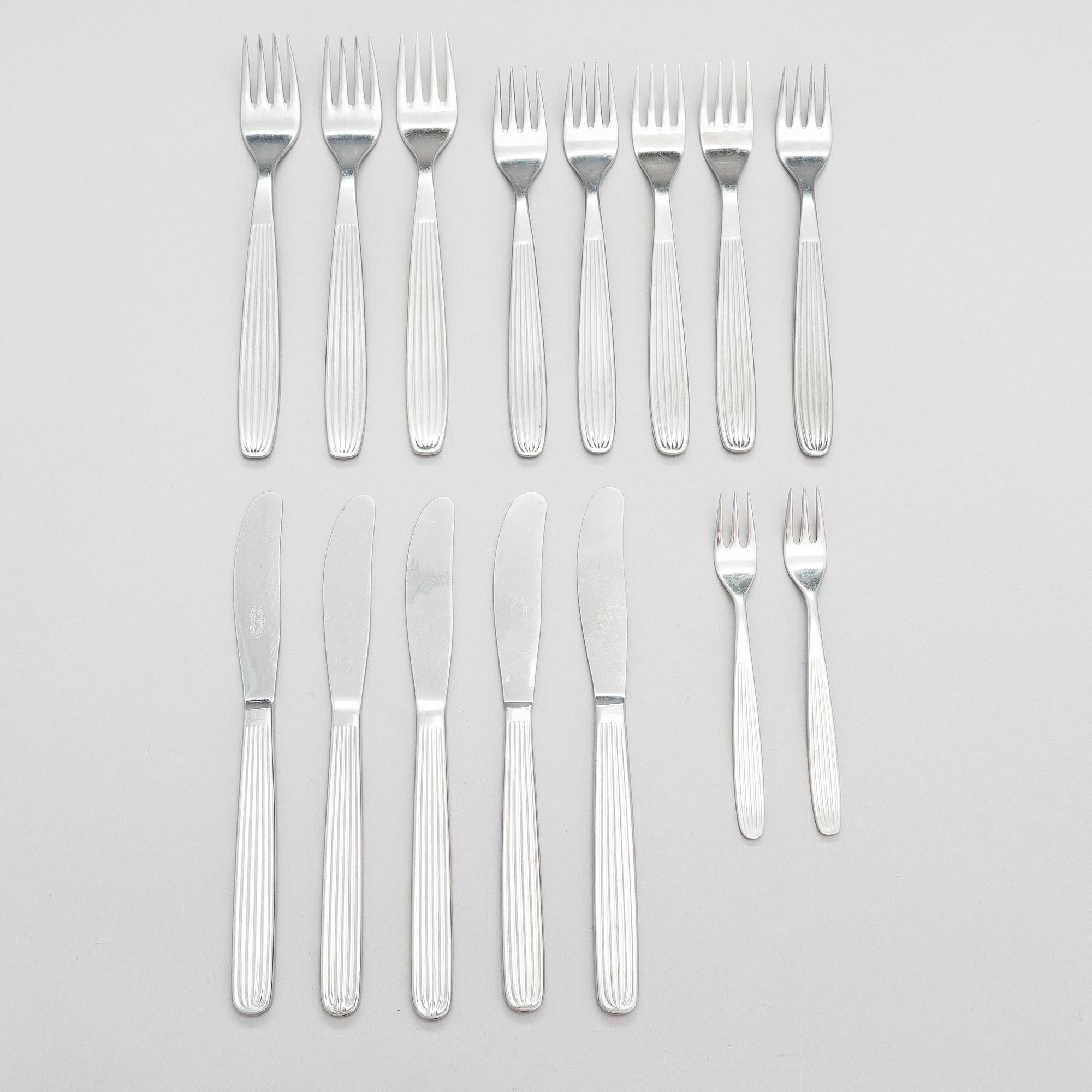KAJ FRANCK, a set of 46 stainless steel "Scandia" cutlery service for Hackman Sorsakoski, Finland. Design year 1952.