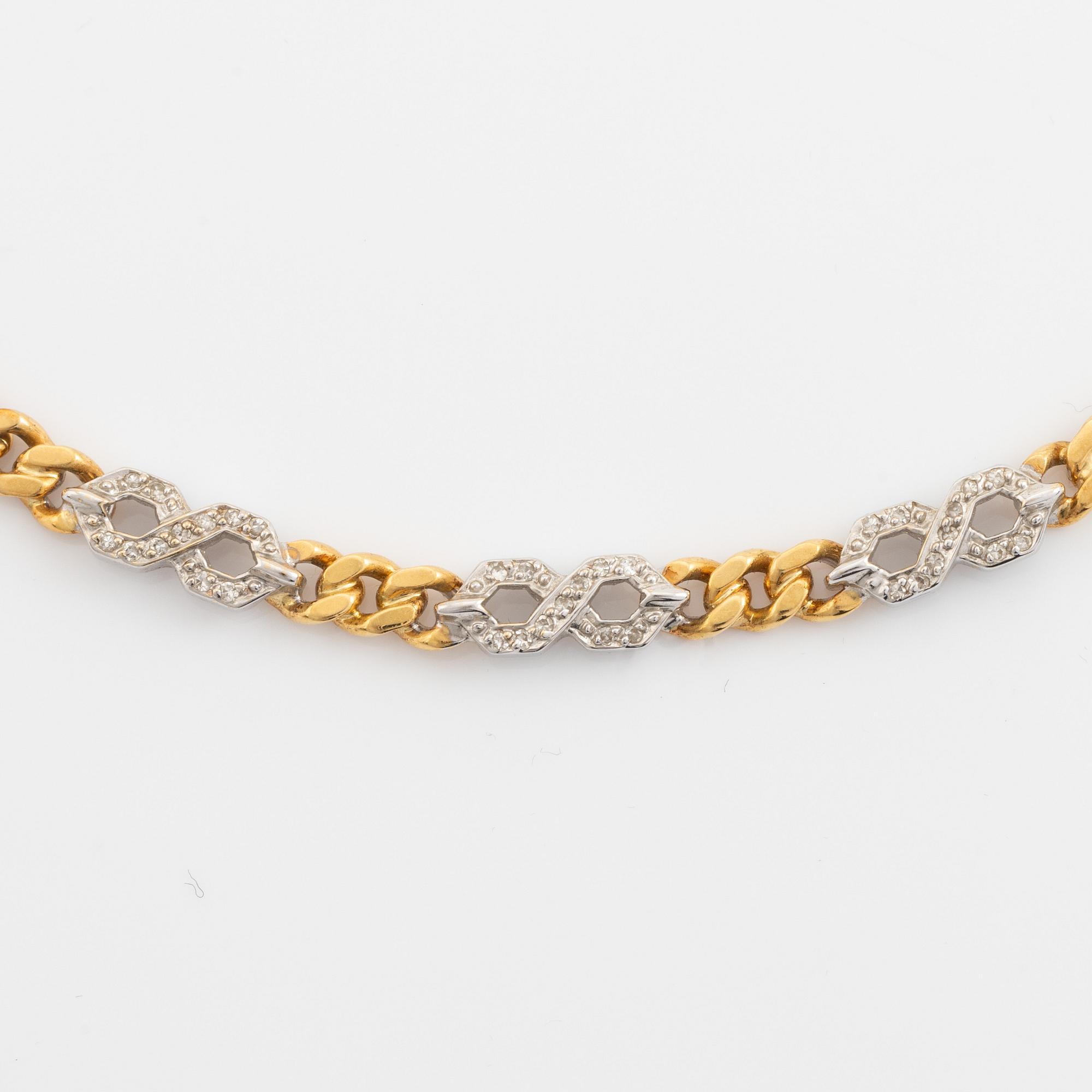 18K gold and small eight cut diamond necklace and bracelet.