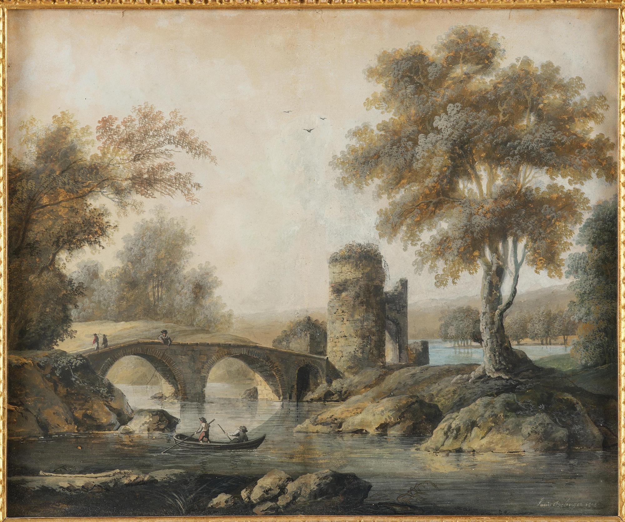 Louis Belanger, Translation: "French landscape with figures by a river".