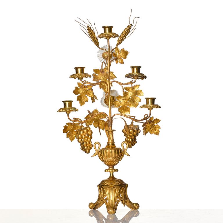 A contemporary five candle candelabrum.