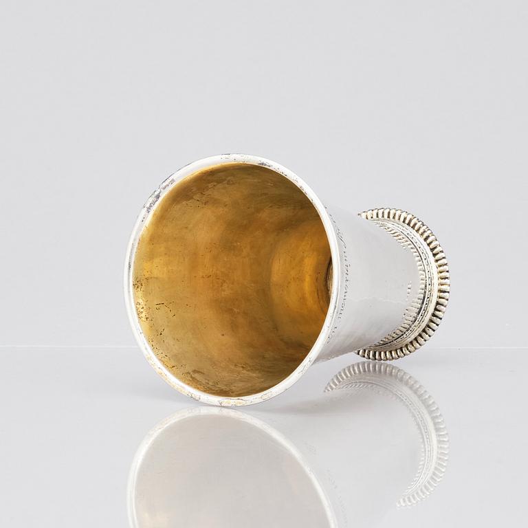 A Swedish 18th century parcel-gilt silver beaker, mark of Abraham Wirgman, Göteborg, 1722.