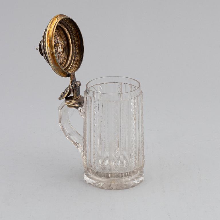 GUSTAF MÖLLENBORG, a silver gilt and cut glass tankard, Stockholm, 1879.