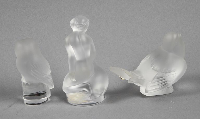 FIGURINER, 3 st, glas, Lalique, Frankrike.