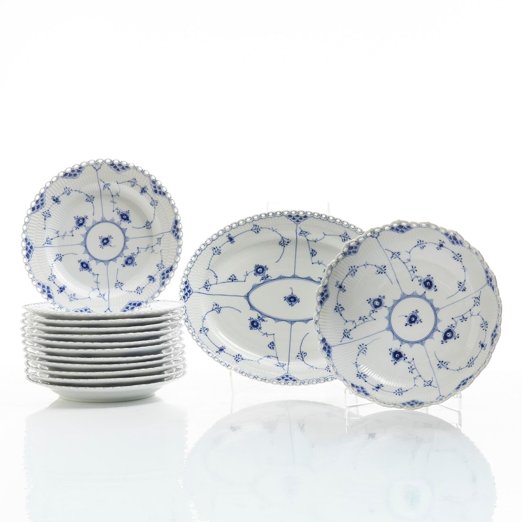Royal Copenhagen, 14 'Blue Fluted Full Lace' tableware pieces, Denmark, 1960-73.