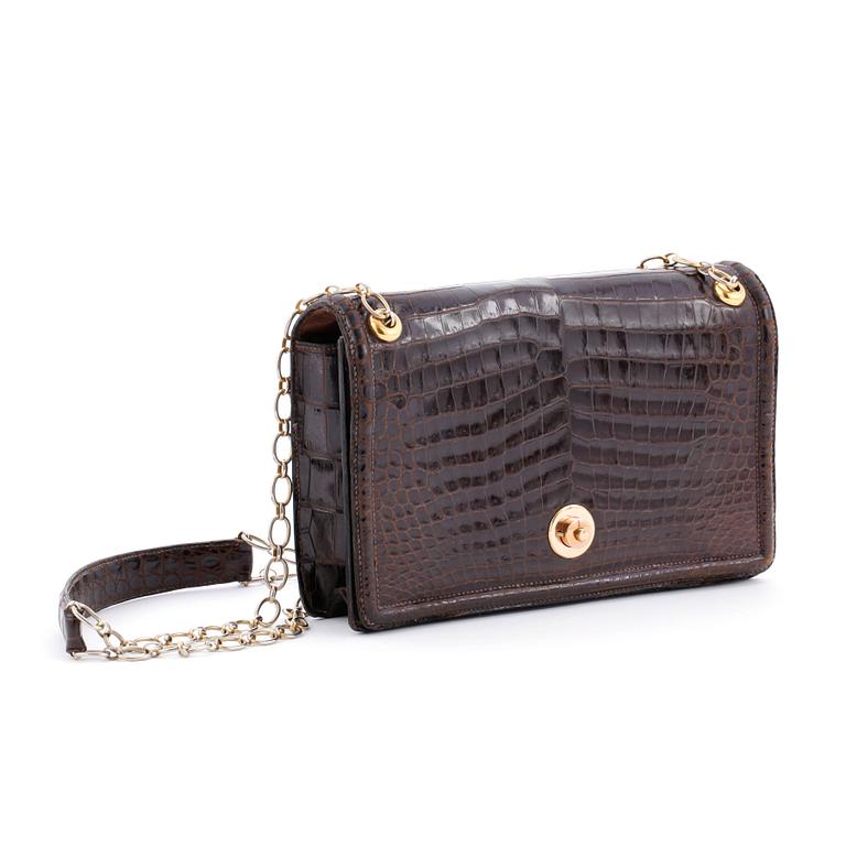 HERMÈS, a brown crocodile shoulder bag.