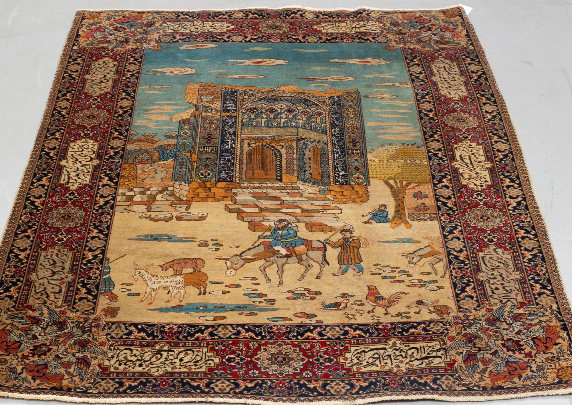 Matta, semiantik Täbris, figural, ca 198 x 142 cm.