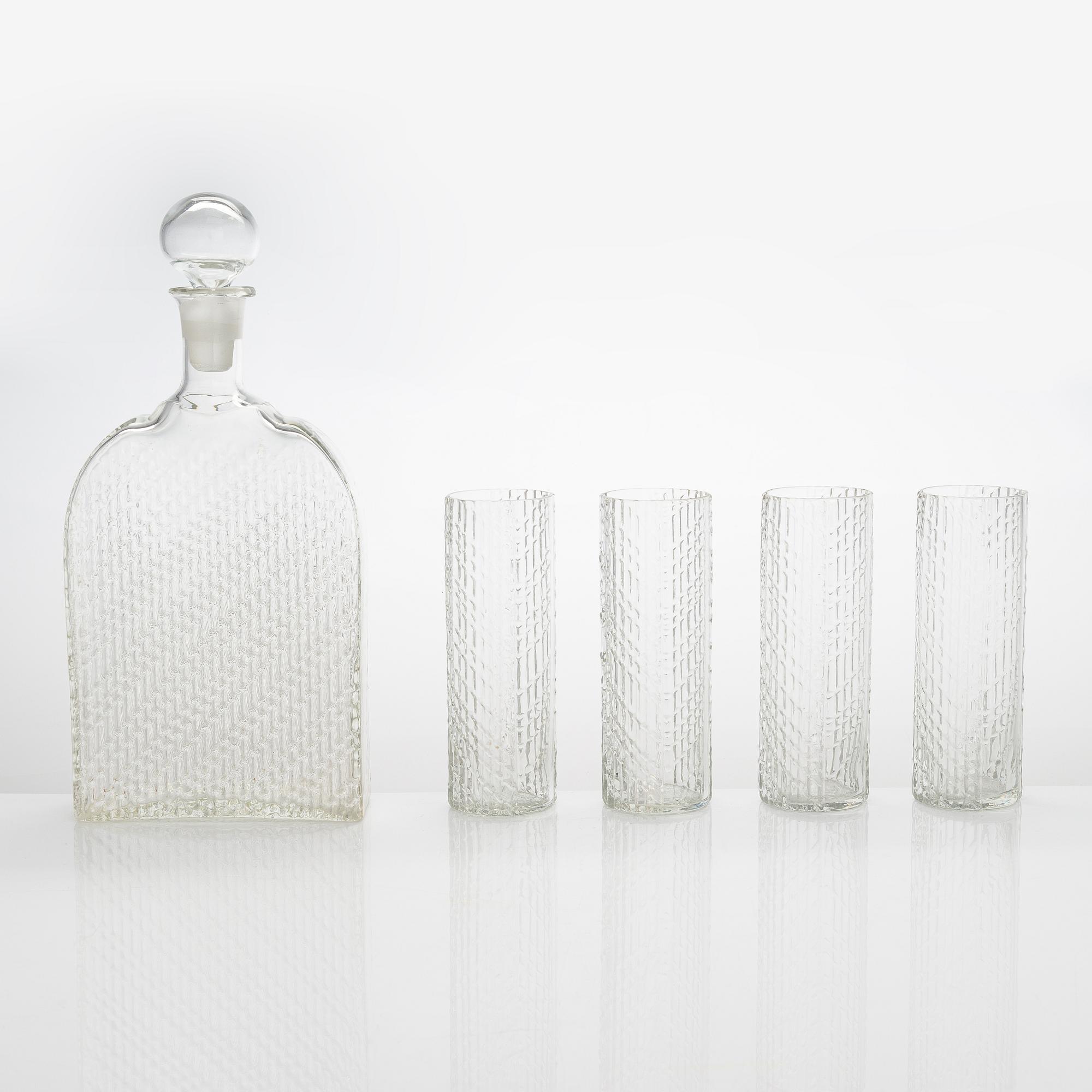 Nanny Still, a 5-piece 'Flindari' glassware set, Riihimäen lasi 1964-1968.