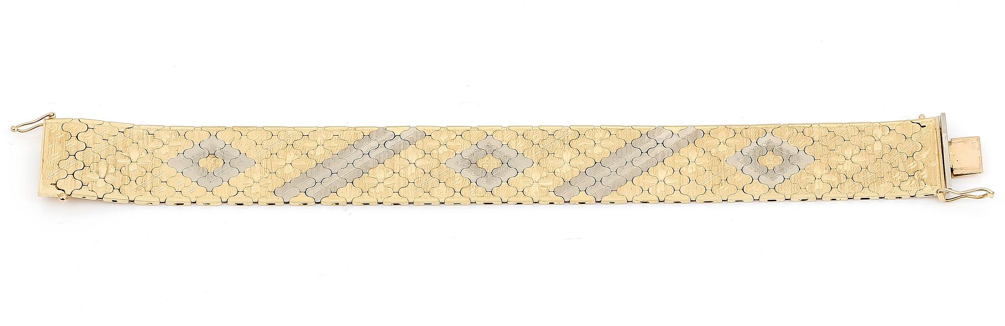 ARMBAND, tvåfärgat 18K guld, Vincenza, Italien, 1900-talets sista kvartal. Total vikt 57 g.