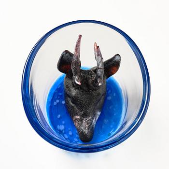 Ernst Billgren, "Simmande rådjur", skulptur, glas, Kosta Boda, ed. 26/30.