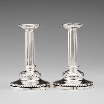 129. A pair of Swedish 18th century silver candlesticks, mark of Petter Eneroth, Stockholm 1786.