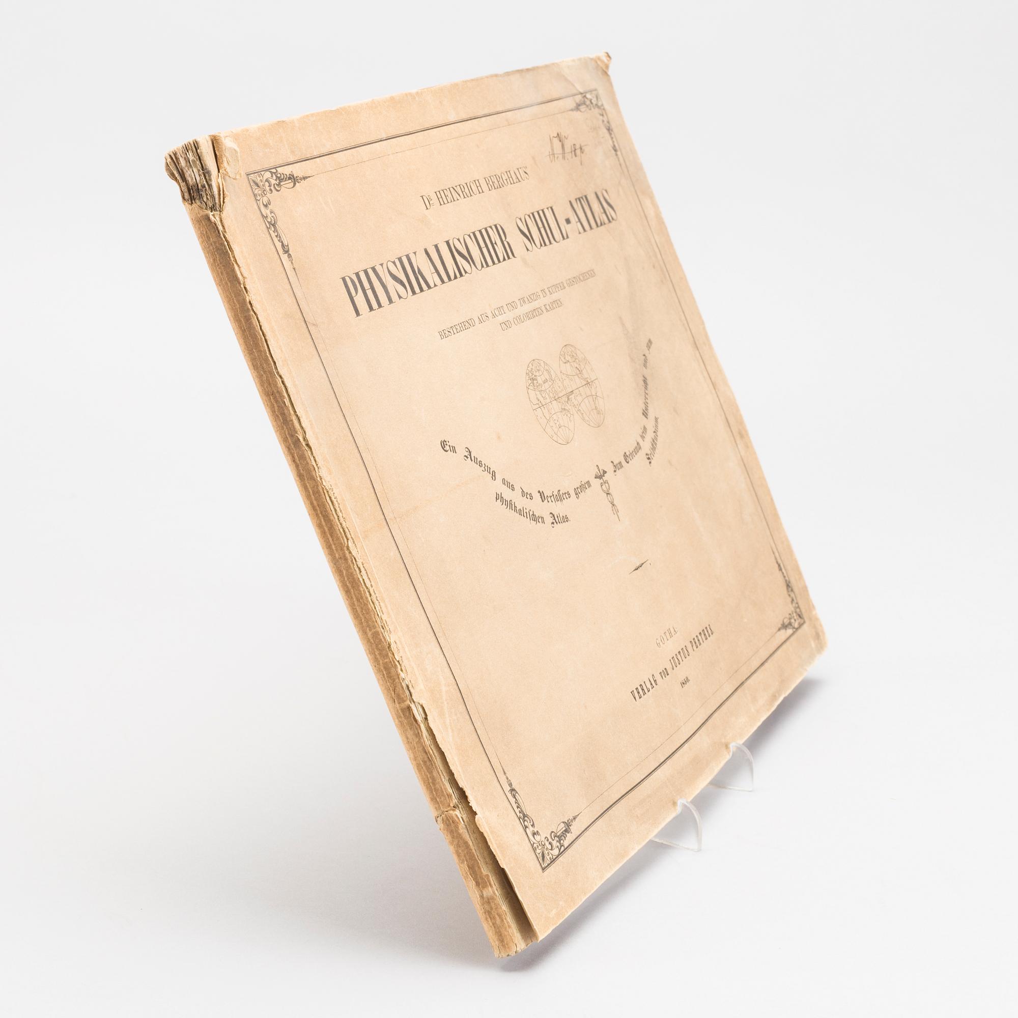 "Physikalischer schul-atlas by Dr Heinrich Berghaus. Utgiven verlag Justus Perthes 1850.