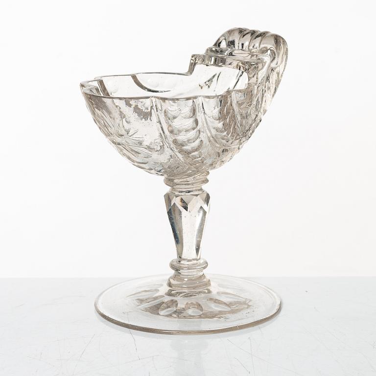 A cut glass, shell formed, bowl on facetted stem, Silesia, 18th Century.