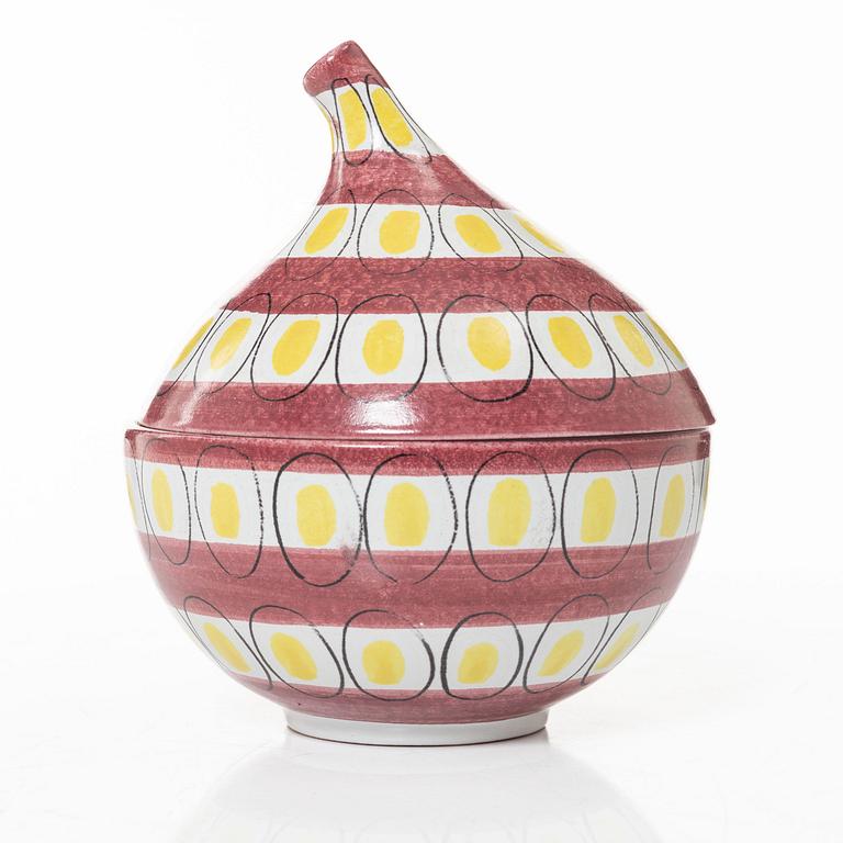 Stig Lindberg, ask med lock, fajans, Gustavsberg Studio.