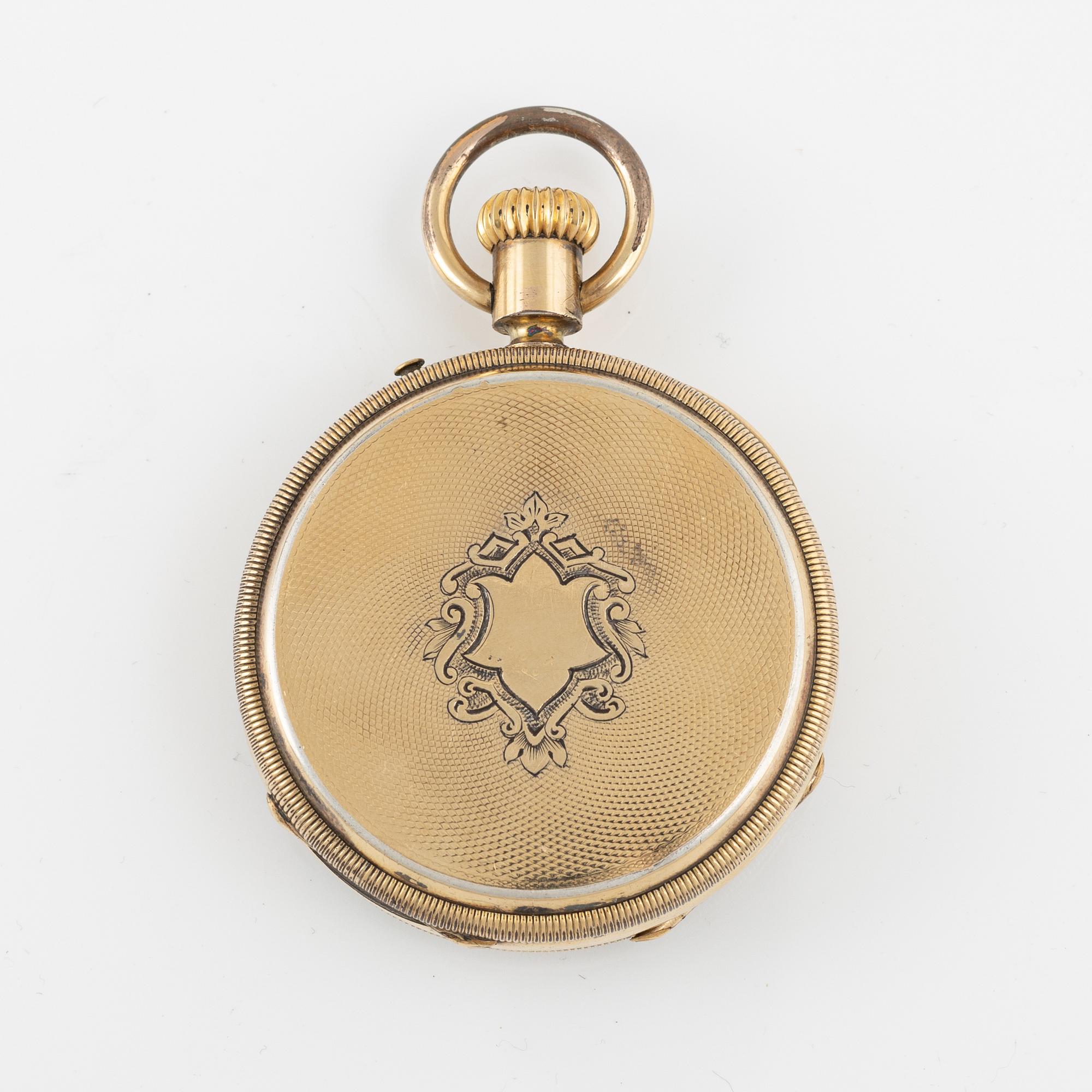 Fickursställ, 1800-talets mitt, samt fickur Paul Jeannot/C Robert.