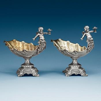 1022. A pair of Swedish 19th century parcel-gilt bowls, makers mark of Gustaf Möllenborg, Stockholm 1894.