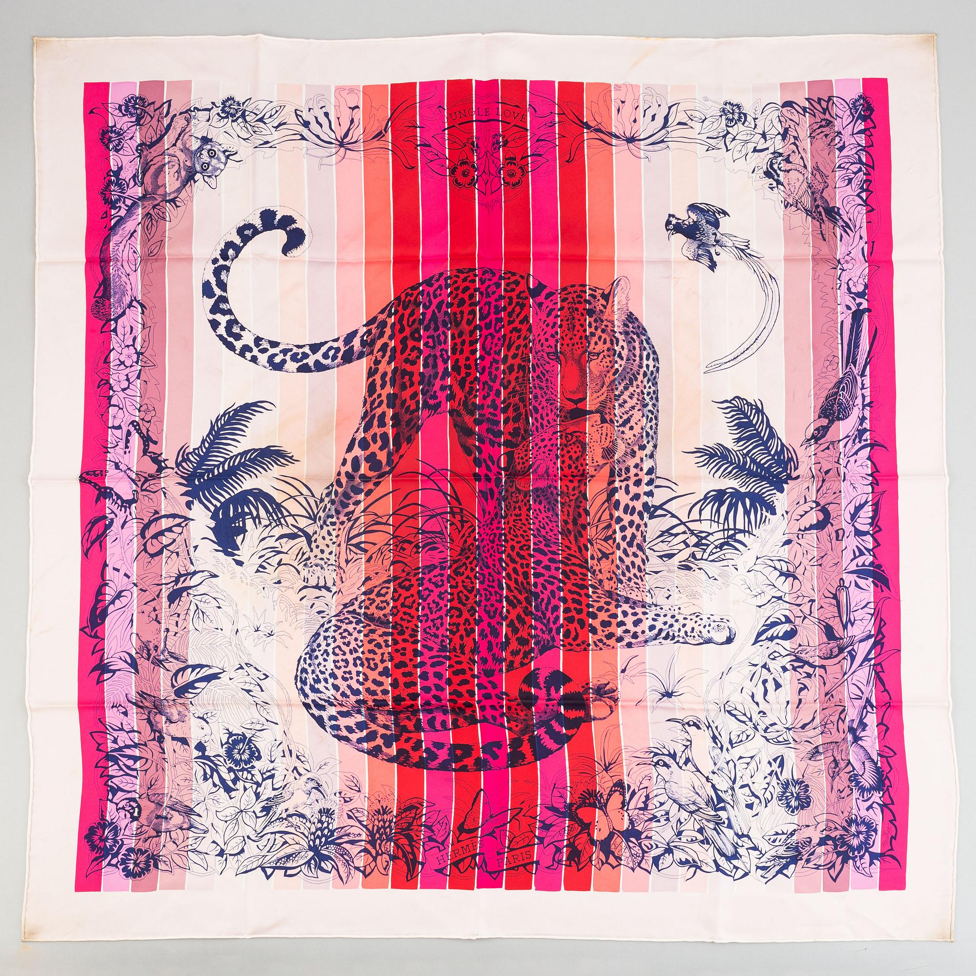 Hermès, Scarf, "Jungle Love Rainbow Red".