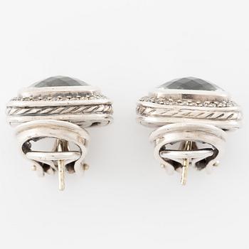 Earrings, silver with checkerboard-cut green quartz and brilliant-cut diamonds. David Yurman.
