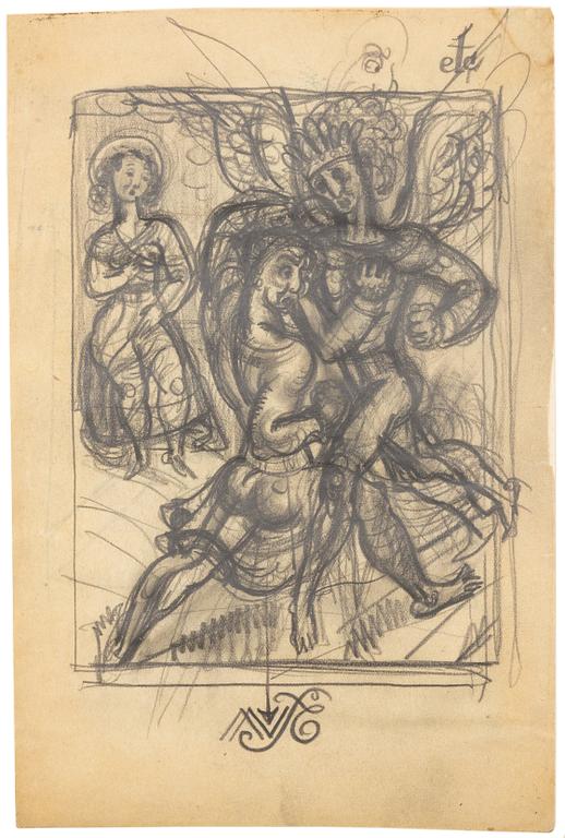 Eduard Wiiralt, 5 etchings & 4 sketches from "Le Gabrielide", signed in the print, one sketch signed with monogram 1928.