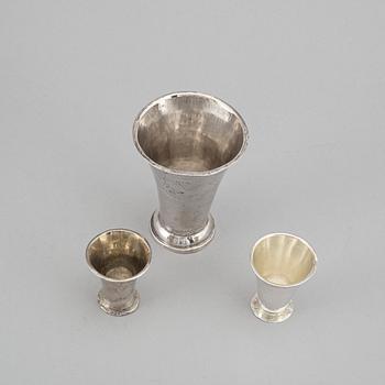 Three Swedish 19th century silver beakers.