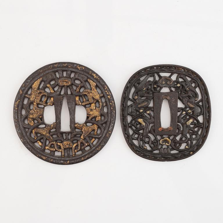 Four iron tsubas, Edo period.