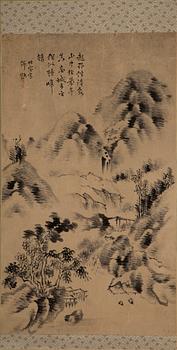 KAKEMONO, tusch och färg på papper. Japan, efter Chikuso Morikawa (1763-1830), sent 1800/tidigt 1900-tal.