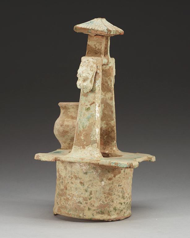 A green glazed pottery model of a well, Han dynasty (206B.C-220).