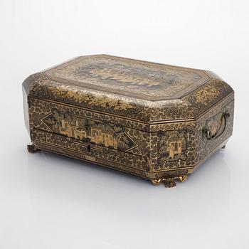 Canton Export Lacquer Sewing Box - Qing Dynasty Early 19thC Canton Export Lacquer Sewing Box - Qing Dynasty Early 19thC