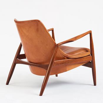 Ib Kofod Larsen, a teak and cognac coloured leather 'Sälen' easy chair, Olof Perssons Fåtöljindustri (OPE), Sweden, 1950-60s.