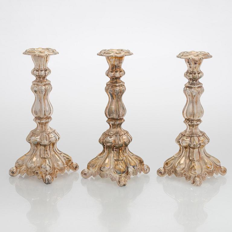 Kynttilänjalkoja, 3 kpl, hopea, Kultakeskus Hämeenlinna 1980 ja 1985.