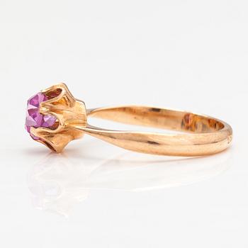 A 14K gold ring with a synthetic ruby. Soviet Union.