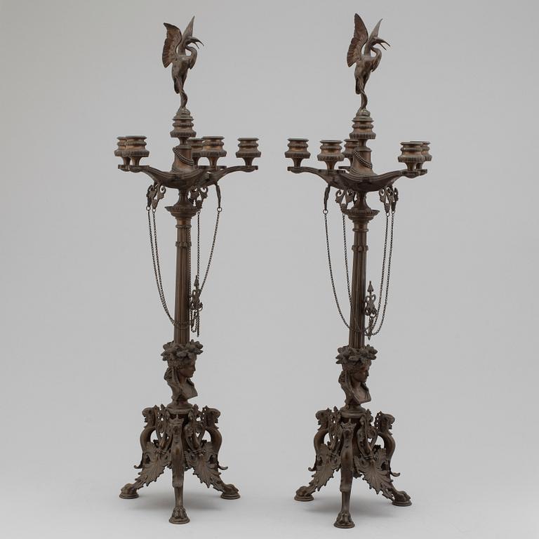 FERDINAND BARBEDIENNE, attributed to, a pair of 19th century bronze candelabra.