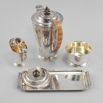 KAFFESERVIS, 3+1 delar, silver, Tore Eldh, Ceson, Göteborg, 1949 samt 1960. Total vikt 845 gram.