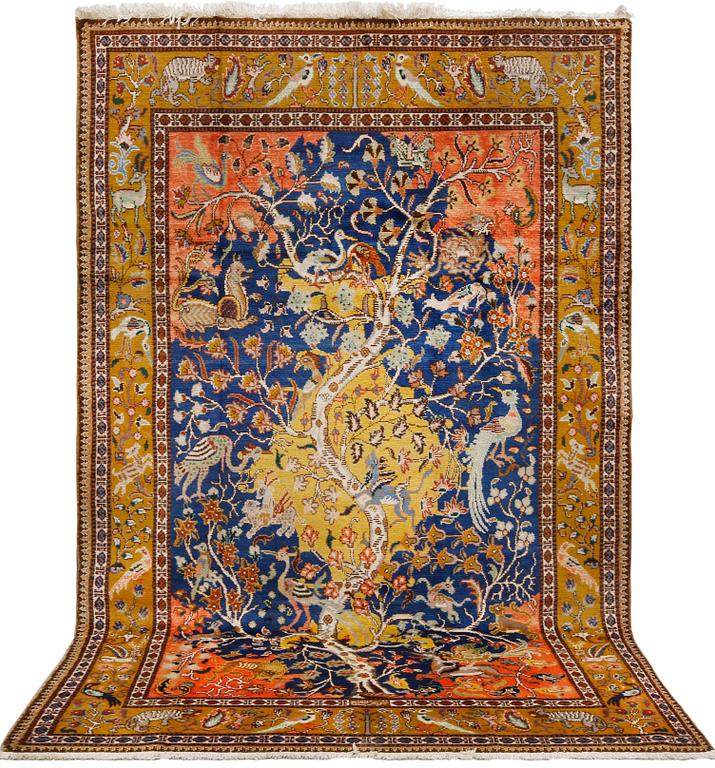 A semi-antique rug, so-called "Armenibaft", Western Iran, part silk, signed, c. 274 x 177.