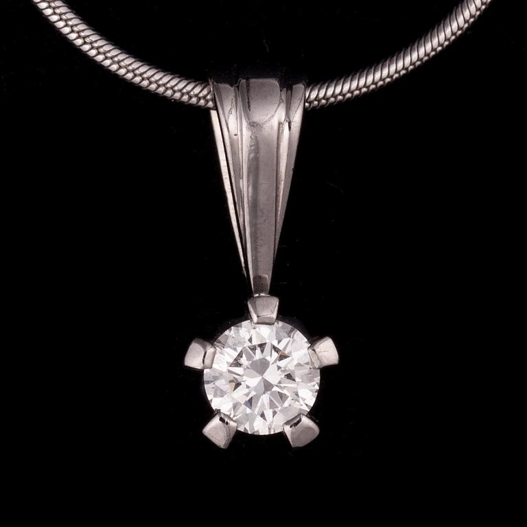 HÄNGSMYCKE 18K vitguld, briljantslipad diamant ca 0,33 ct, Kultakeskus. KED 14K vitguld. Vikt tot. 6 g.