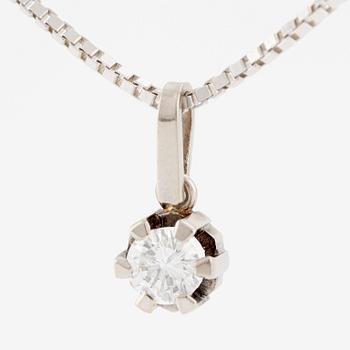 Collier, 18K vitguld med briljantslipad diamant.