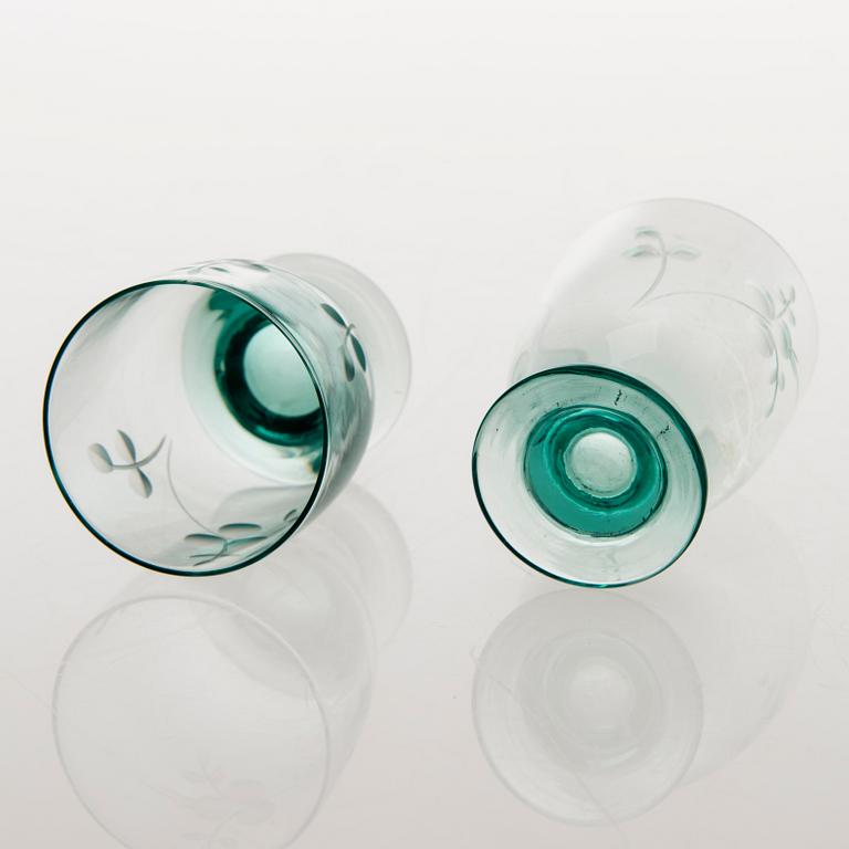 A set of five drinking glasses and a carafe from 1930s.