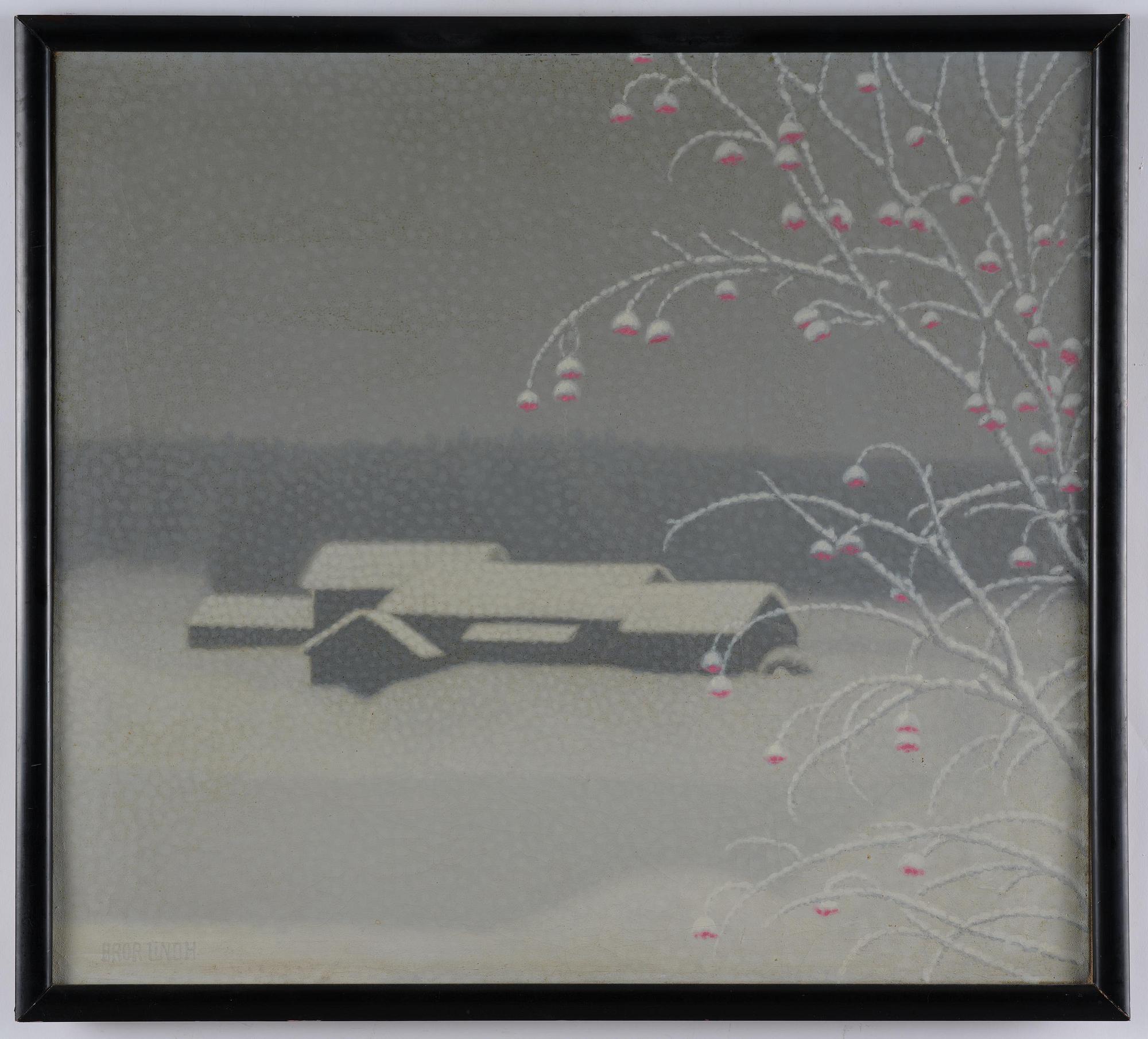 Bror Lindh, Rowan berries in a winter landscape.